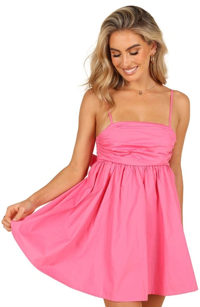 Petal And Pup Alice Bow Back Cotton Babydoll Minidress In Hot Pink