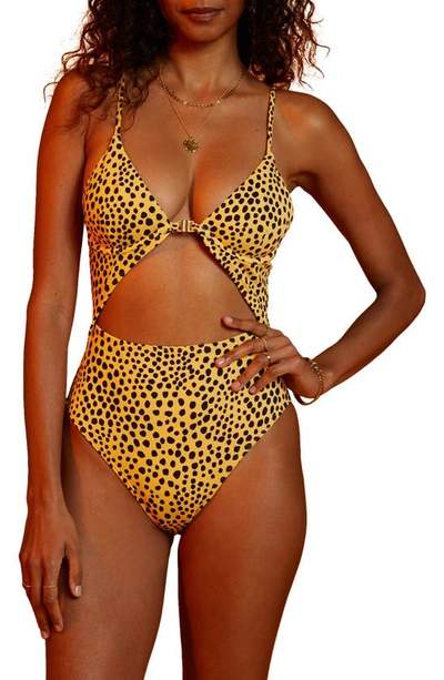 Shop Billabong La Playa Kaia Underwire One-piece Swimsuit In Yellow Multi