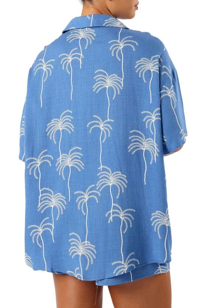 Petal And Pup Amira Short Sleeve Button-up Shirt In Blue Palm Print