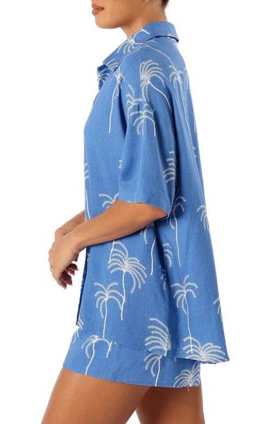 Petal And Pup Amira Short Sleeve Button-up Shirt In Blue Palm Print