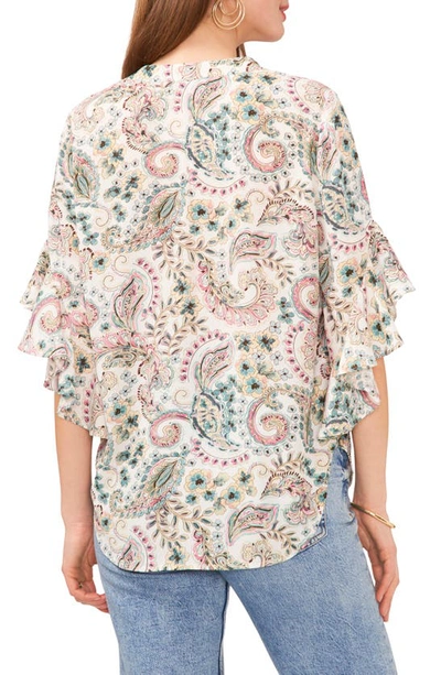 Shop Vince Camuto Paisley Flutter Sleeve Georgette Top In New Ivory