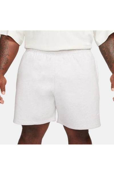 Shop Nike Solo Swoosh Fleece Sweat Shorts In Birch Heather/ White