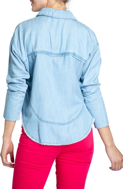 Shop Apny Grommet Henley Chambray Top In Light Indigo