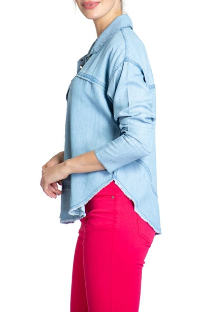 Apny Grommet Henley Chambray Top In Light Indigo