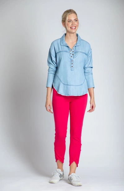 Shop Apny Grommet Henley Chambray Top In Light Indigo