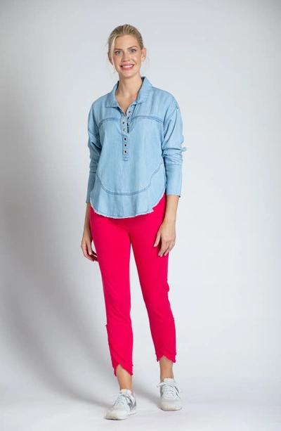 Shop Apny Grommet Henley Chambray Top In Light Indigo