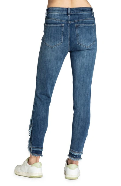 Shop Apny Liberty Asymmetric Fray Hem Skinny Jeans In Medium Indigo