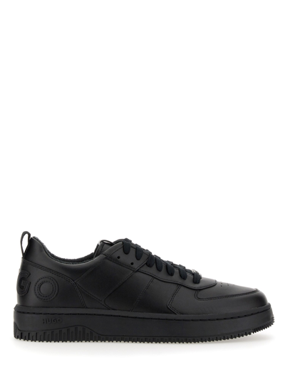 Shop Hugo Leather Sneaker In Black