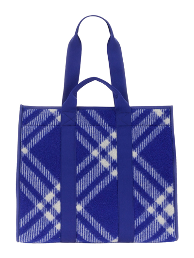 Burberry Plaid Wool Shopper Bag In Blue