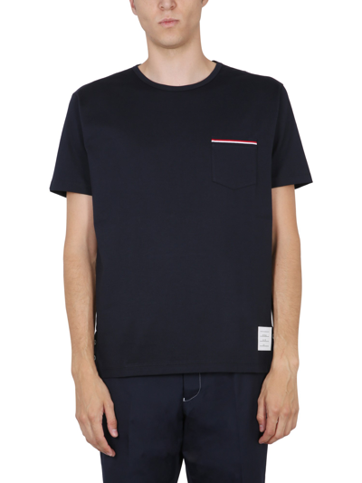 Shop Thom Browne T-shirt With Pocket In Blue