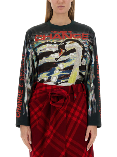 Burberry Swan Print Top In Multicolour