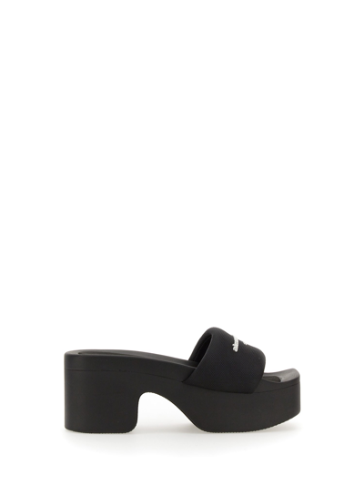 Shop Alexander Wang Slide Platform Sandal With Logo In Black