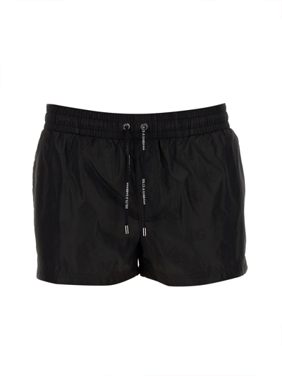 Dolce & Gabbana Short Beach Boxer Shorts Made Of Lightweight Nylon With Metal Logo Plaque In Black