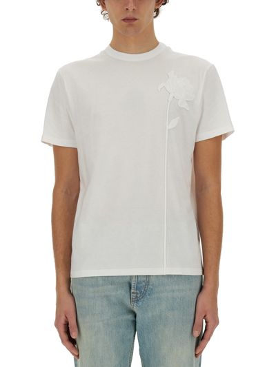 Shop Valentino "flowers Embroideries" T-shirt In White