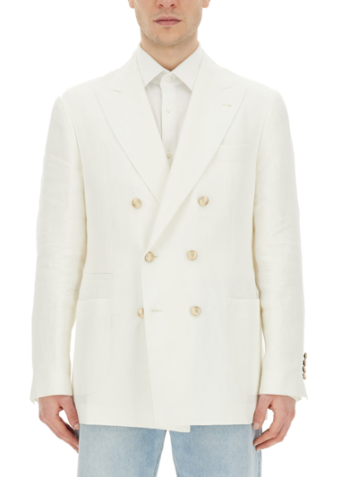 Brunello Cucinelli Linen Single-breasted Blazer Jacket In White