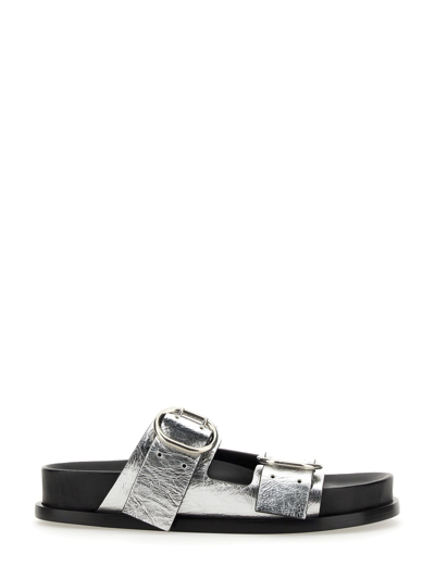 Jil Sander Black Leather Sandals With Buckle Detail In Silver