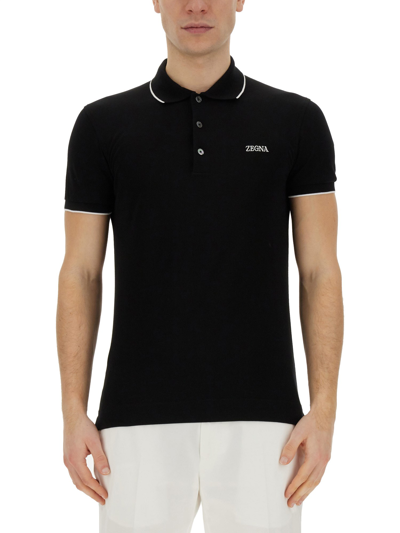 Shop Zegna Cotton Polo In Black