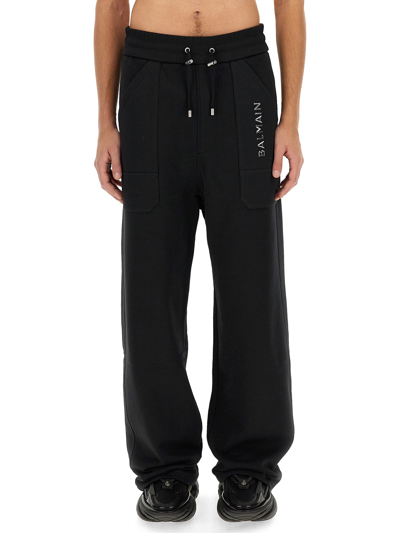 Balmain Wide-leg Cotton Track Pants In Black