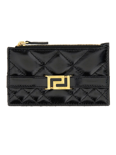 Shop Versace Zippered Card Case "greca Goddess" In Black