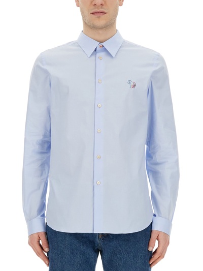 Shop Ps By Paul Smith "zebra" Shirt In Azure