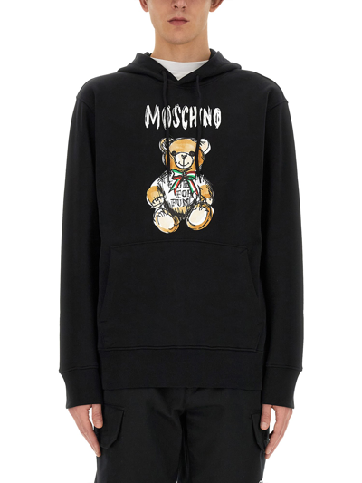 Shop Moschino "drawn Teddy Bear" Sweatshirt In Black