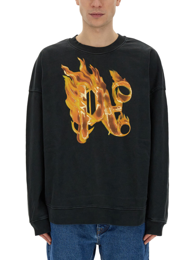 Shop Palm Angels "burning Monogram" Print Sweatshirt In Black