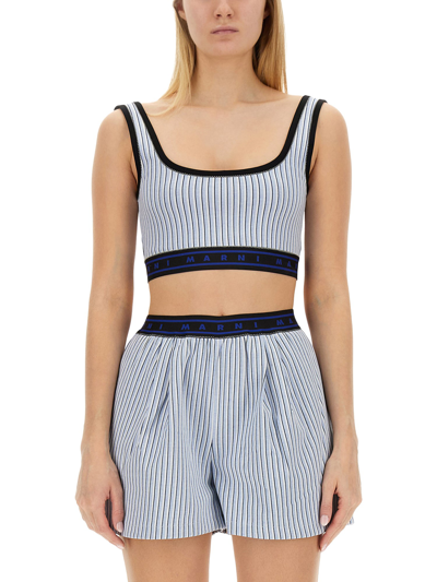Shop Marni Tops With Logo In Azure