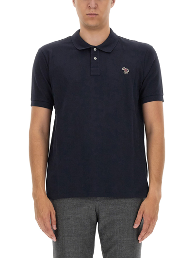 Shop Ps By Paul Smith Polo With Logo Patch In Blue