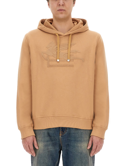 Shop Etro Sweatshirt With Pegasus Embroidery In Beige