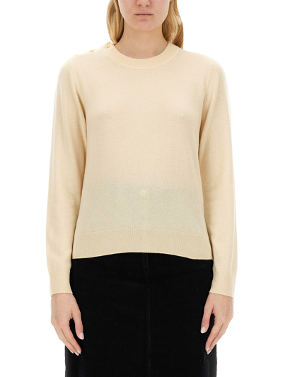 Ganni O-neck Shirt In Ivory