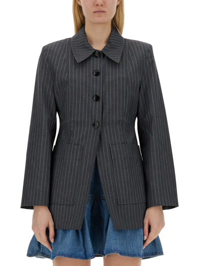 Shop Ganni Jacket With Stripe Pattern In Grey