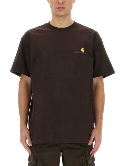 Shop Carhartt "american Script" T-shirt In Brown