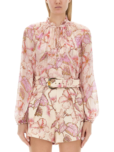 Shop Zimmermann Floral Print Shirt In Pink