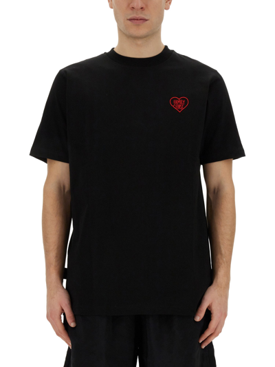 Shop Family First T-shirt With Heart Embroidery In Black