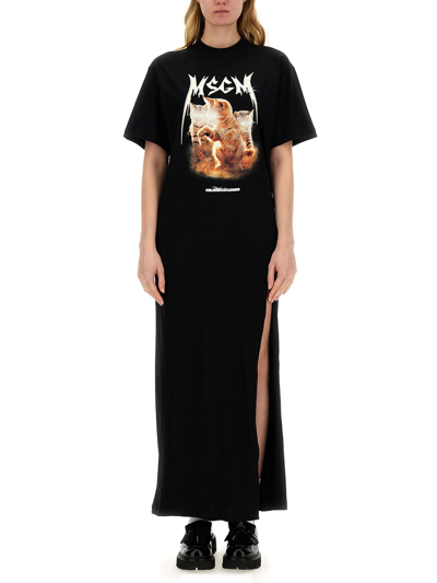 Shop Msgm Dress With Print In Black