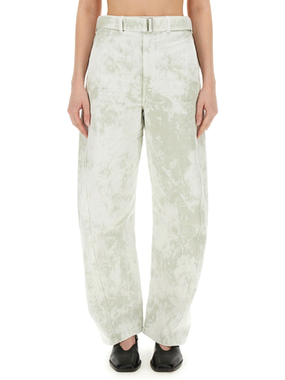 Shop Lemaire Belted Pants In Ivory