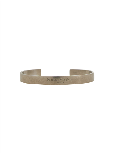 Maison Margiela Rigid Logo Bracelet Unisex In Silver