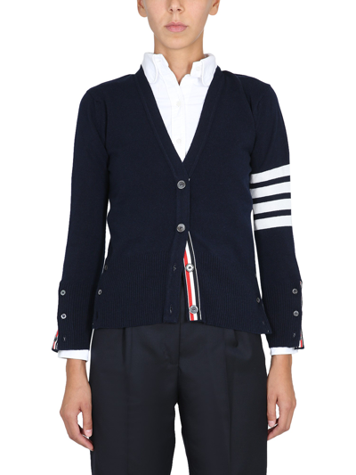 Shop Thom Browne V-neck Cardigan In Blue