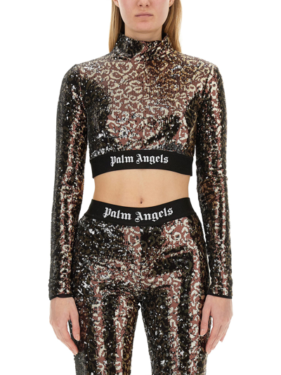 Palm Angels Women's Sequined Top | Size Medium | Pwab038 In Multicolour