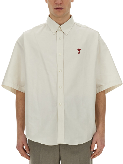 Shop Ami Alexandre Mattiussi Shirt With Logo Embroidery In White