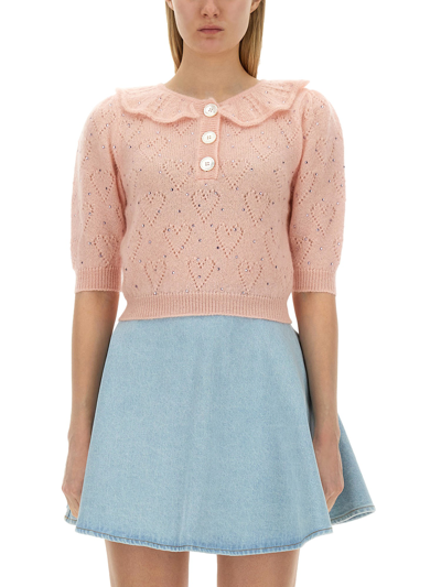 Shop Alessandra Rich "hearts" Jersey In Pink