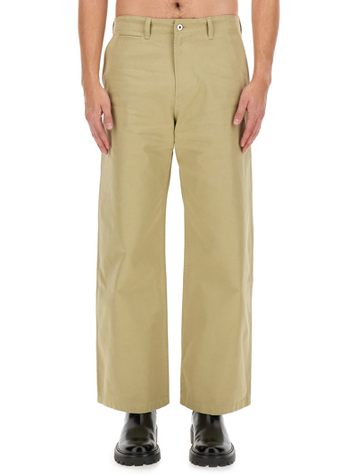 Burberry Cotton Wide Leg Pants With Belt Loops In Beige