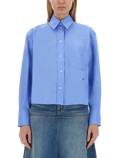 Shop Victoria Beckham Cotton Shirt In Baby Blue