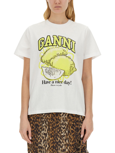 Shop Ganni T-shirt With Logo In White