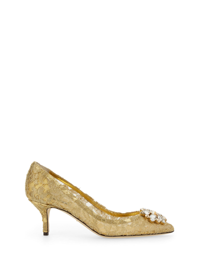 Shop Dolce & Gabbana Taormina Lace Pumps In Gold