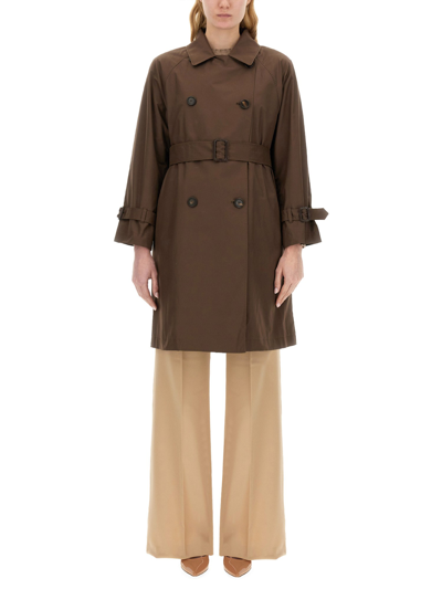 Shop Max Mara Double-breasted Trench Coat "the Cube" In Brown