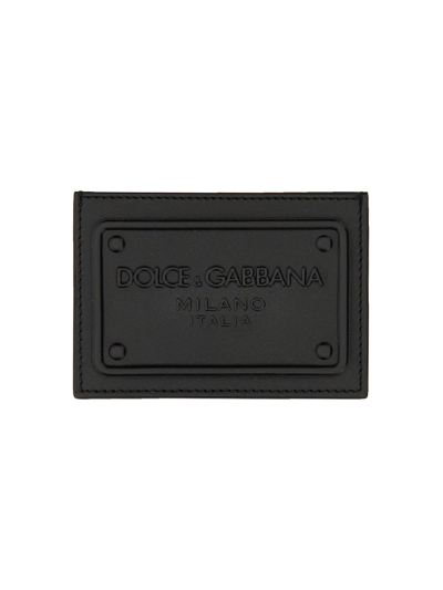 Shop Dolce & Gabbana Leather Card Holder With Logo In Black