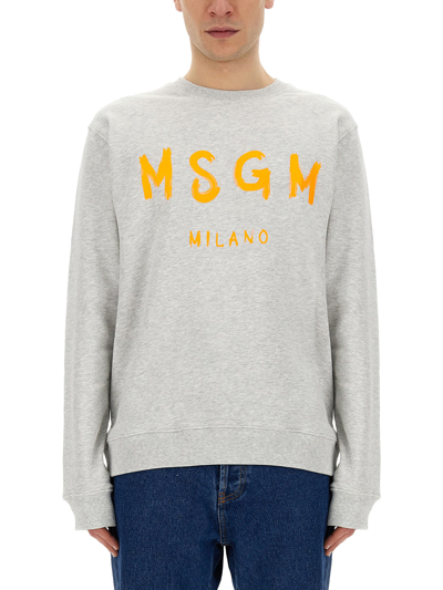 Shop Msgm Sweatshirt With Logo In Grey