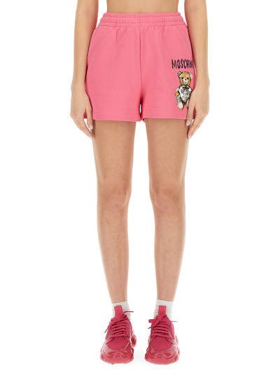 Shop Moschino Teddy Bear Print Bermuda Shorts In Pink