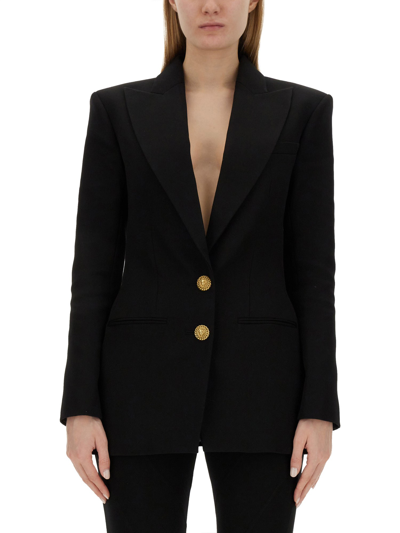 Balmain Logo Button Double-breasted Blazer In Black